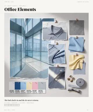 Office Elements mood board — New Performance, SS28 men's knitwear trend direction