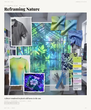 Reframing Nature mood board — New Performance, SS28 men's knitwear trend direction