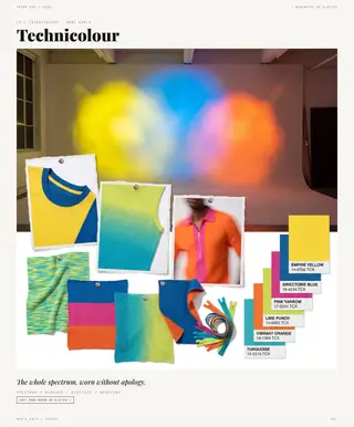 Technicolour mood board — Colour After Dark, SS28 men's knitwear trend direction