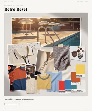 Retro Reset mood board — The New Rebellion, SS28 men's knitwear trend direction