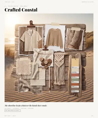Crafted Coastal mood board — Sun-Faded Living, SS28 men's knitwear trend direction