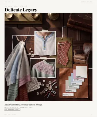 Delicate Legacy mood board — Tactile Memory, SS28 men's knitwear trend direction