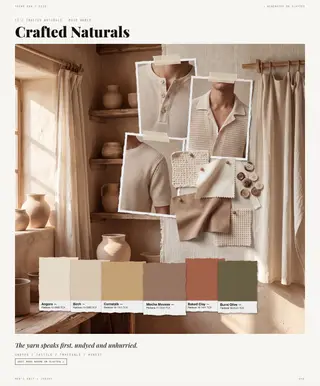 Crafted Naturals mood board — Tactile Memory, SS28 men's knitwear trend direction