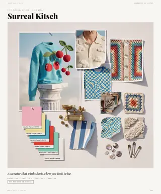 Surreal Kitsch mood board — The New Rebellion, SS28 men's knitwear trend direction