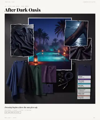 After Dark Oasis mood board — Colour After Dark, SS28 men's knitwear trend direction