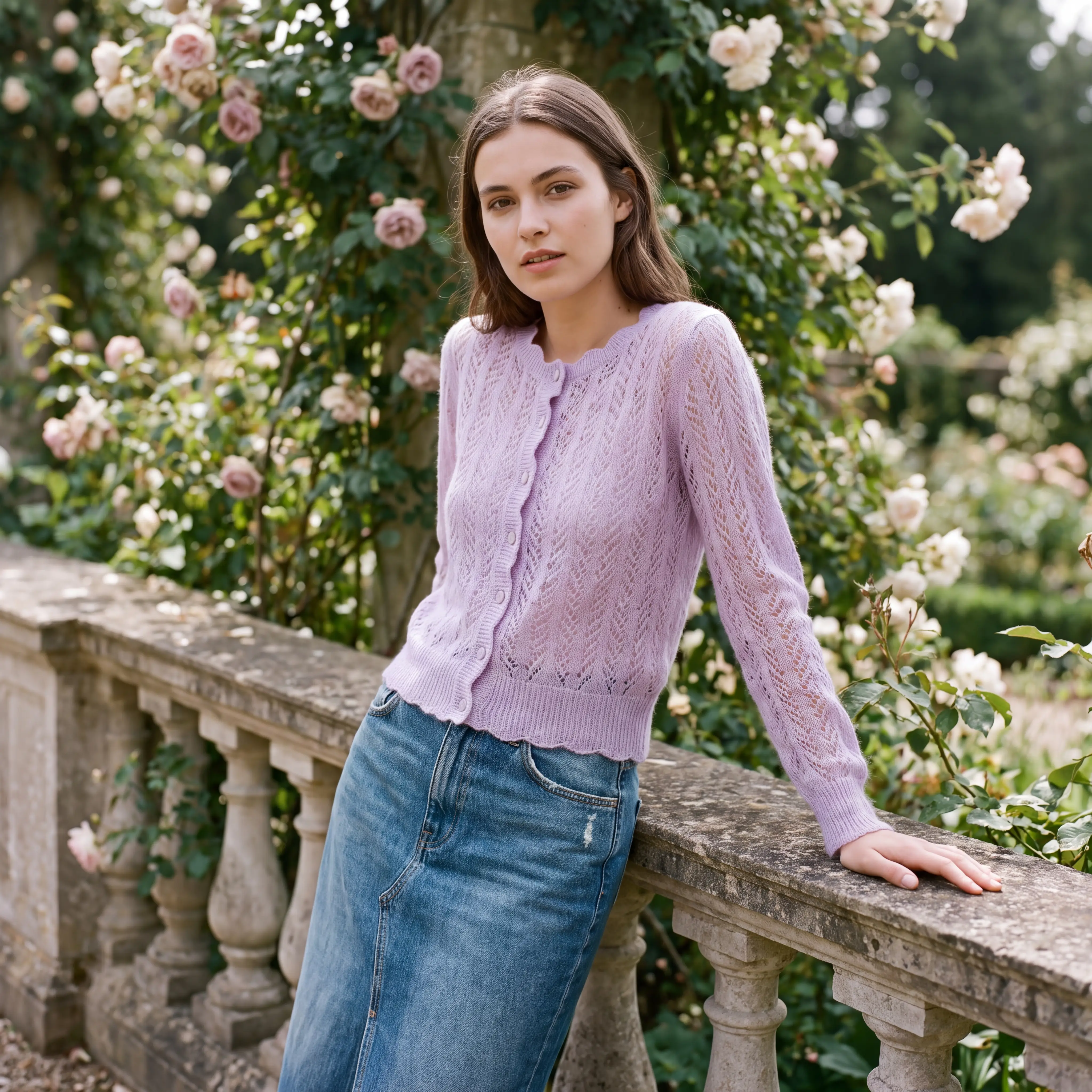 Lace-Stitch Tea Cardigan