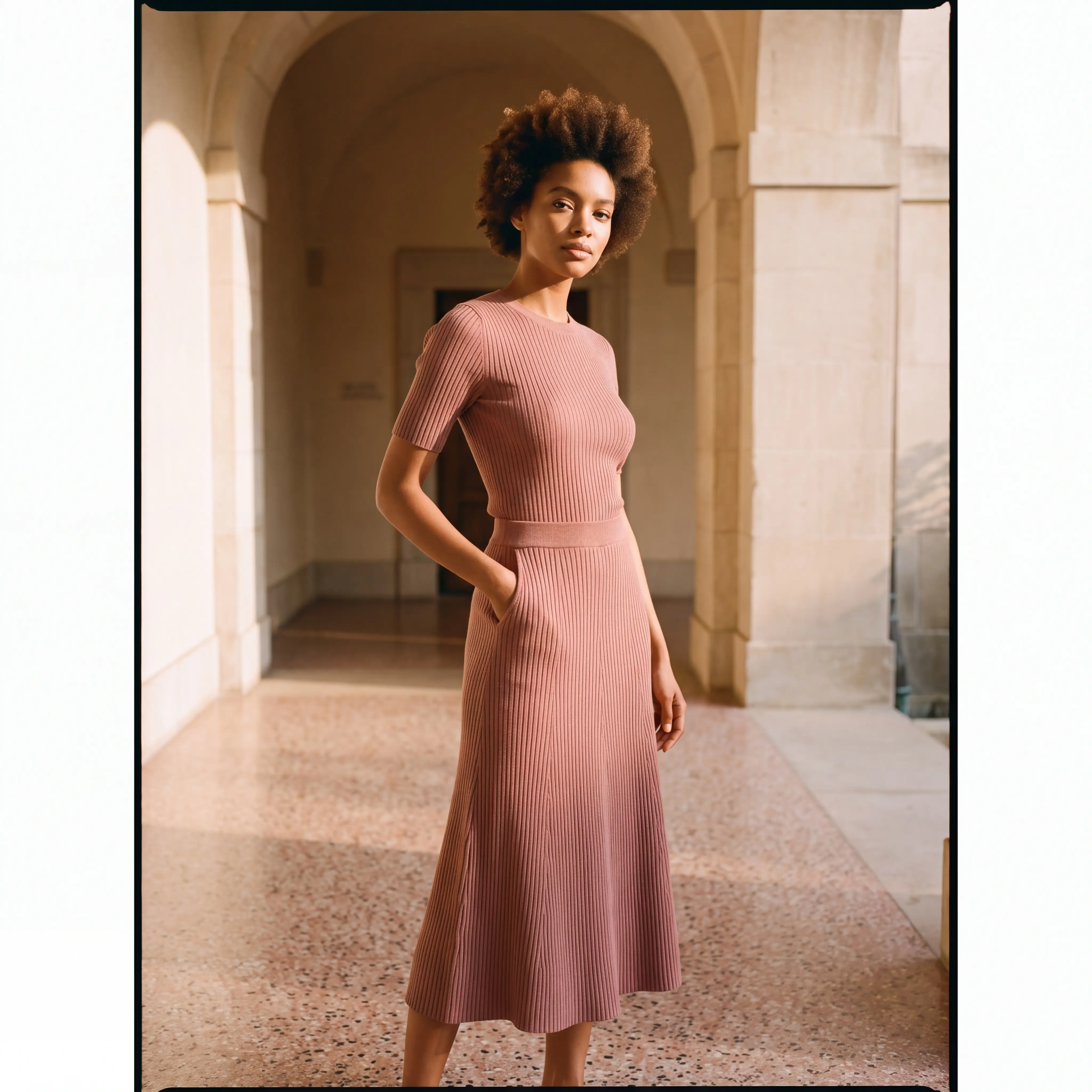 Rib Midi Skirt Set