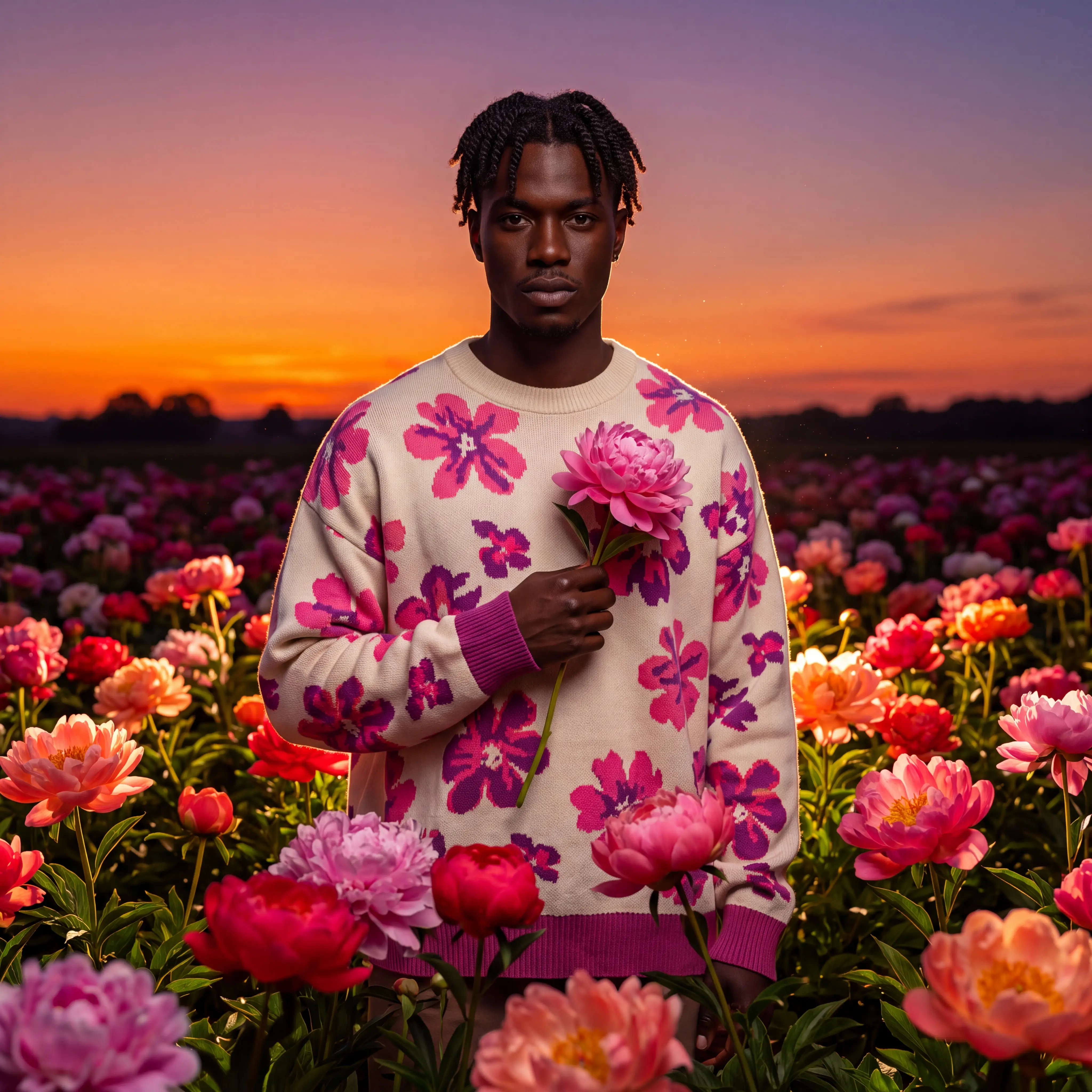Peony Bloom Intarsia Crew
