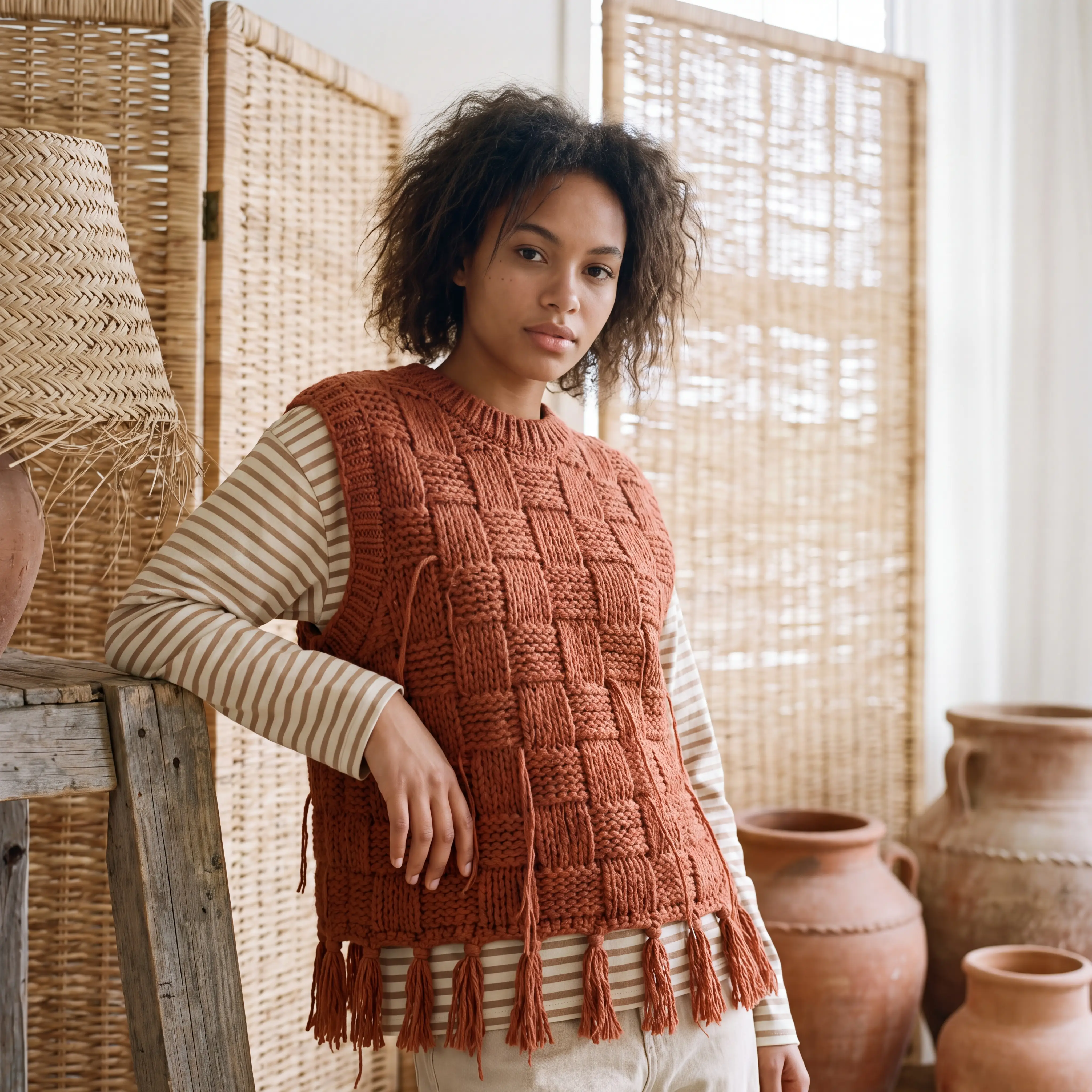 Tasselled Woven-Stitch Vest
