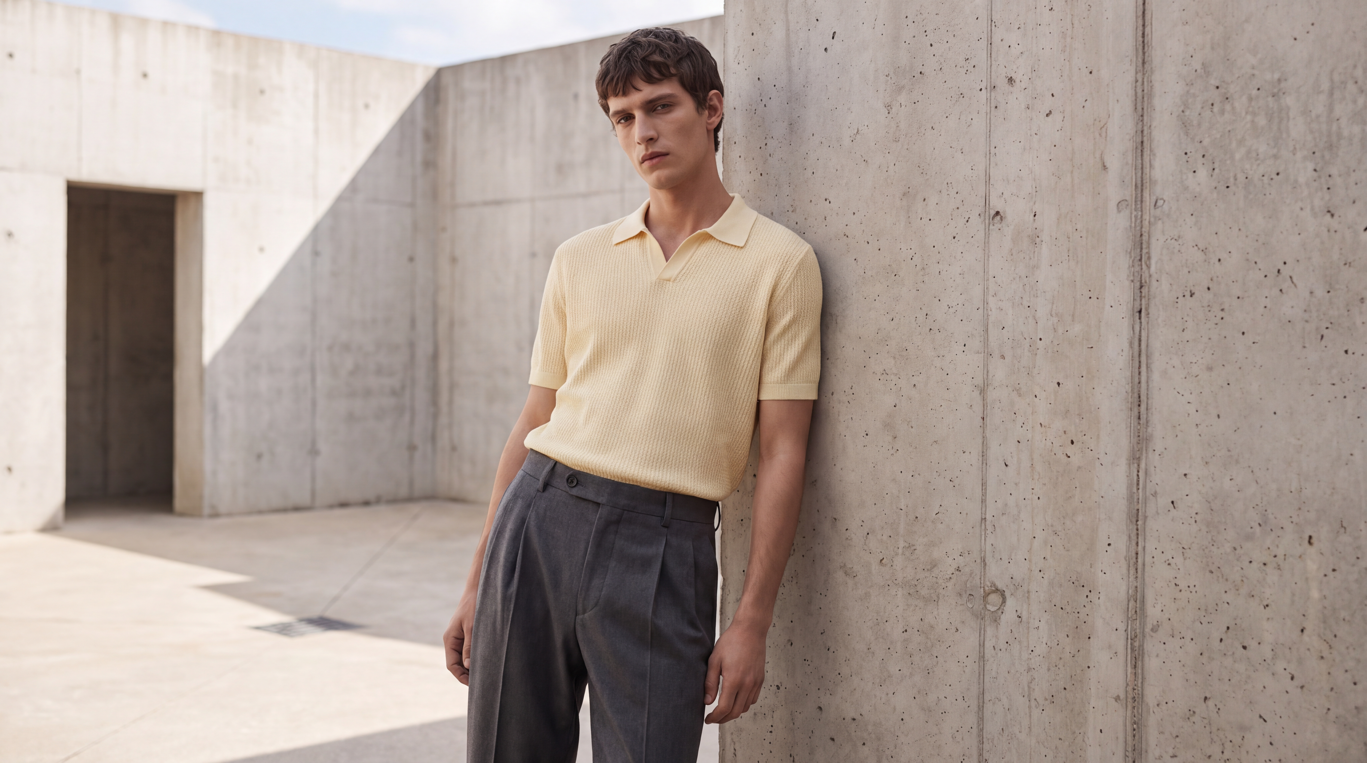 KNITTED POLO & PLEAT TROUSER