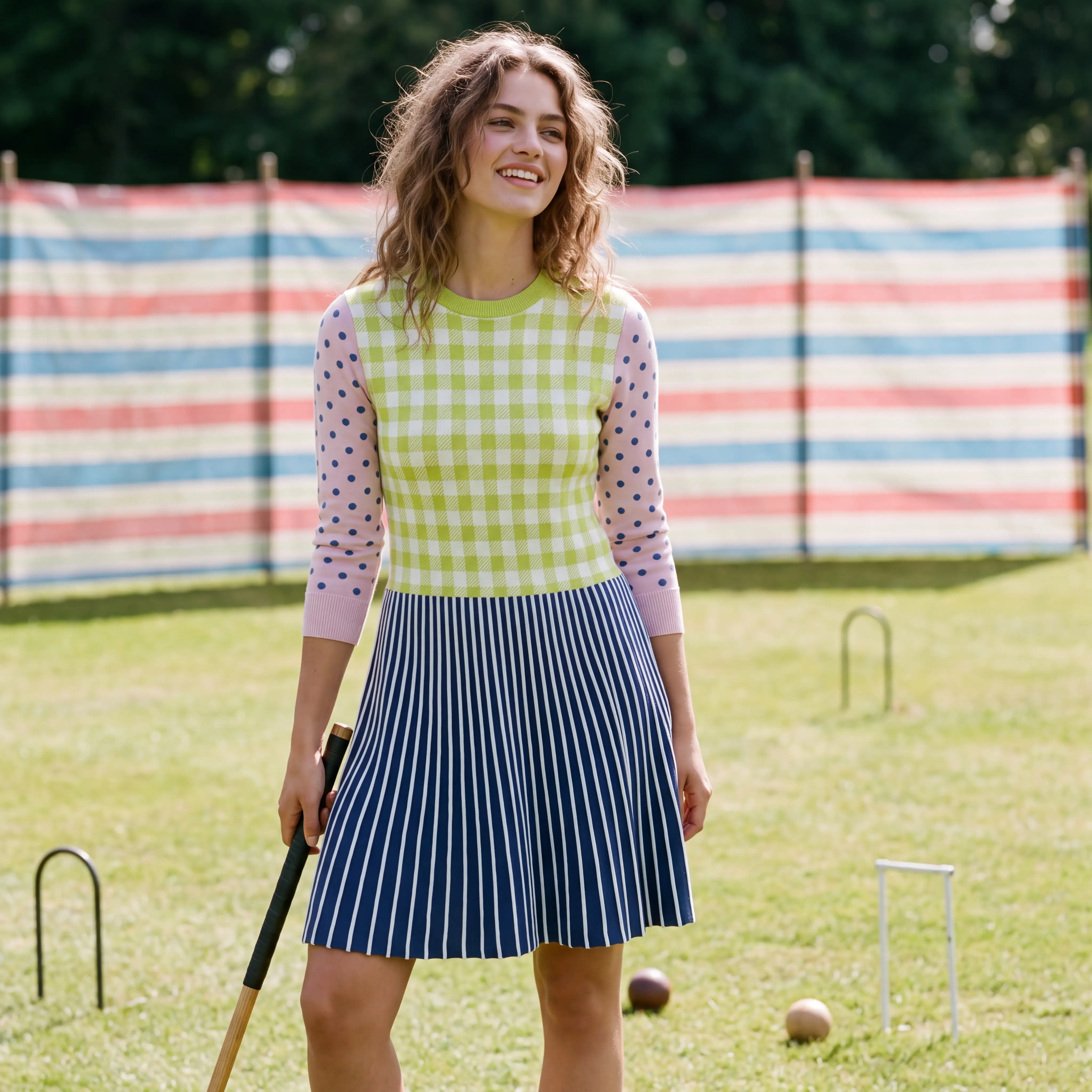 Pattern-Clash Dress Set