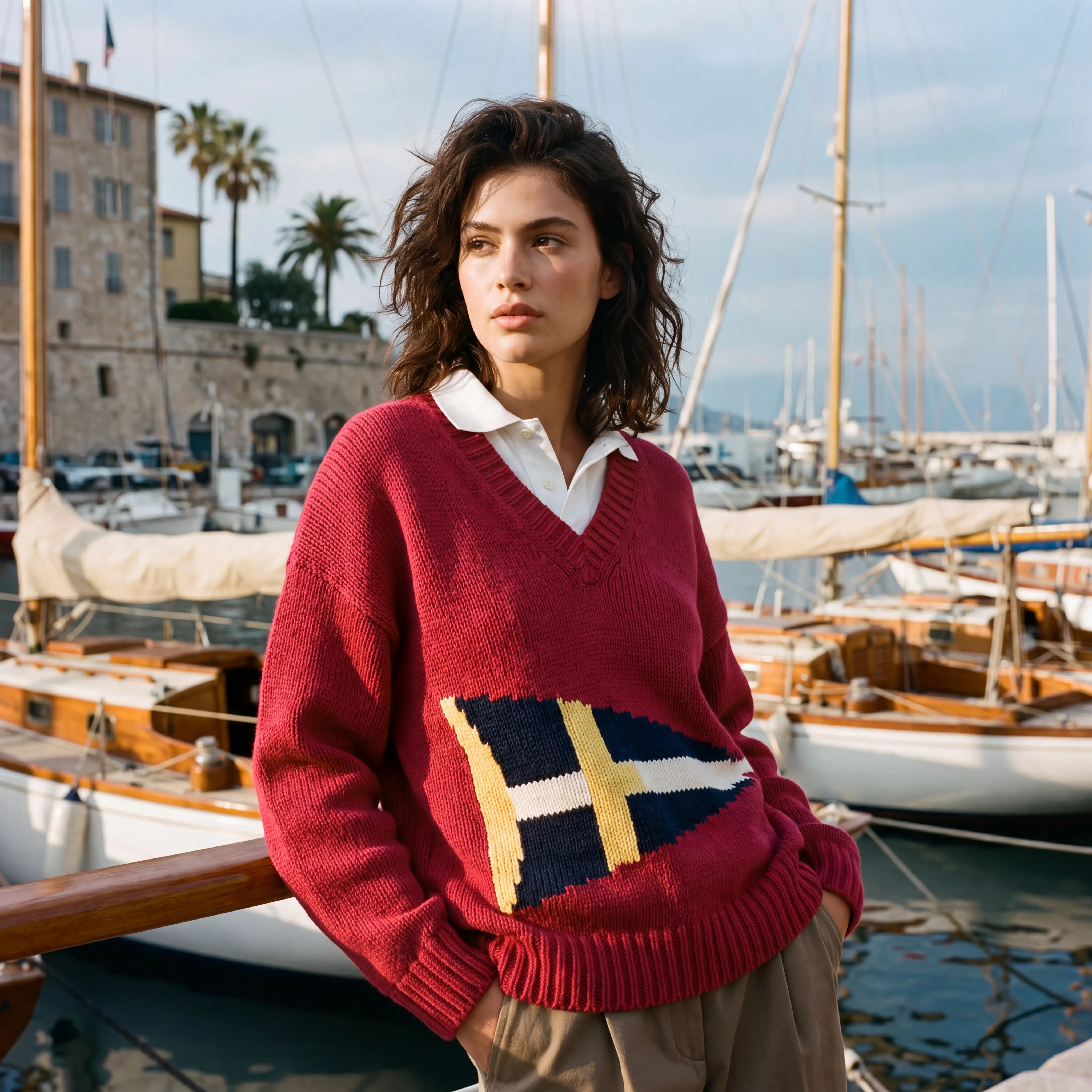 Sailing Intarsia V-Neck