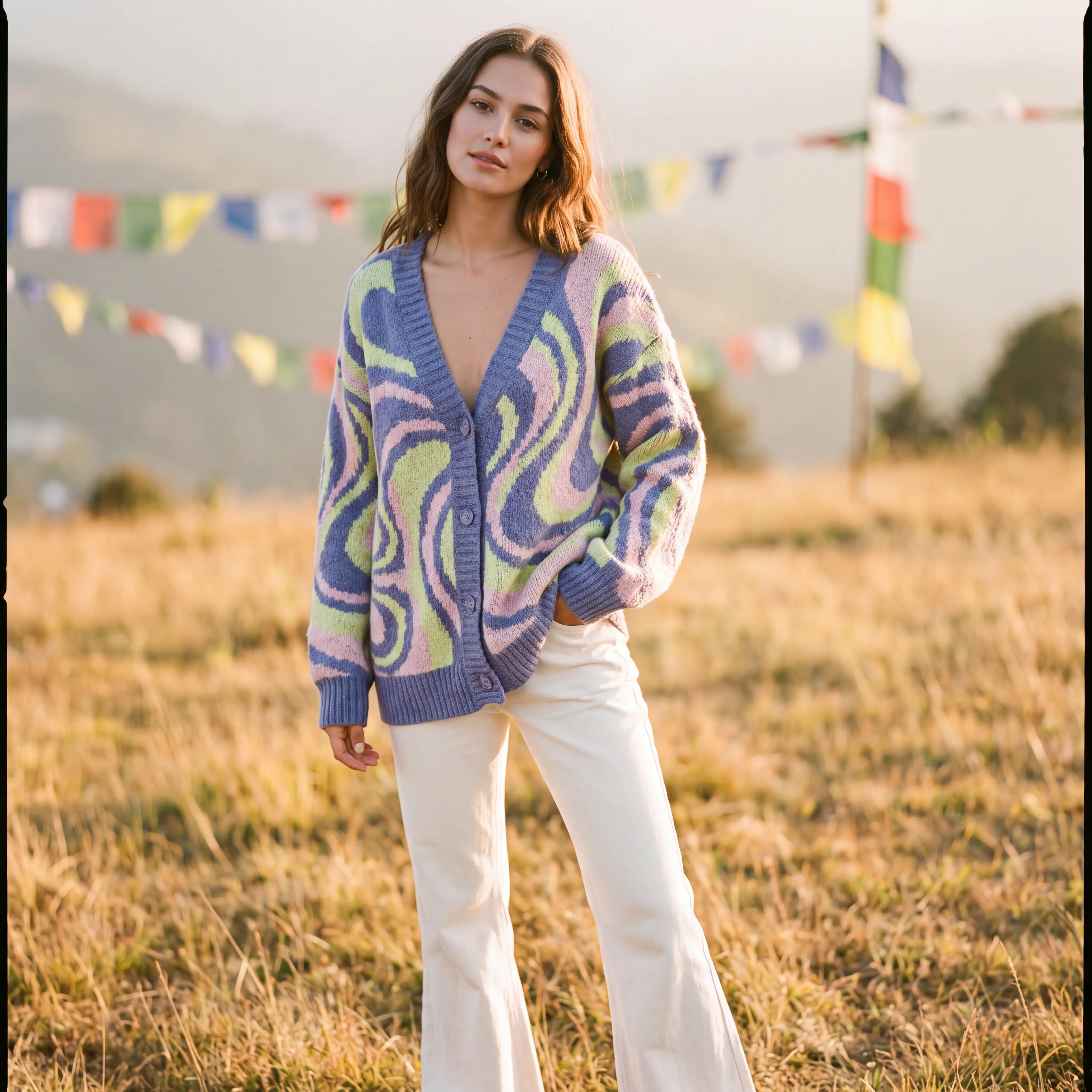 Space-Dye Chevron Cardigan