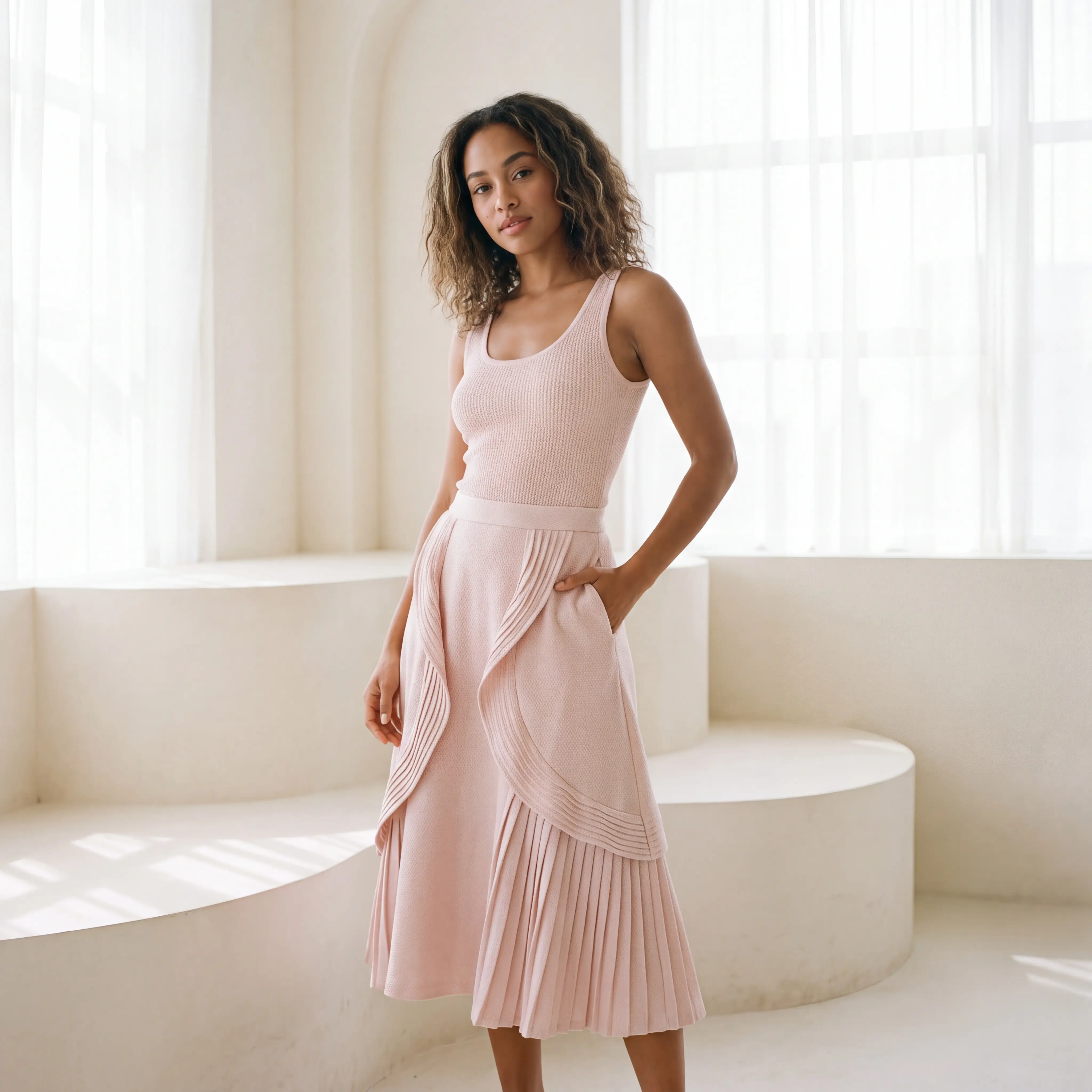 Ruffle-Pleat Skirt Set