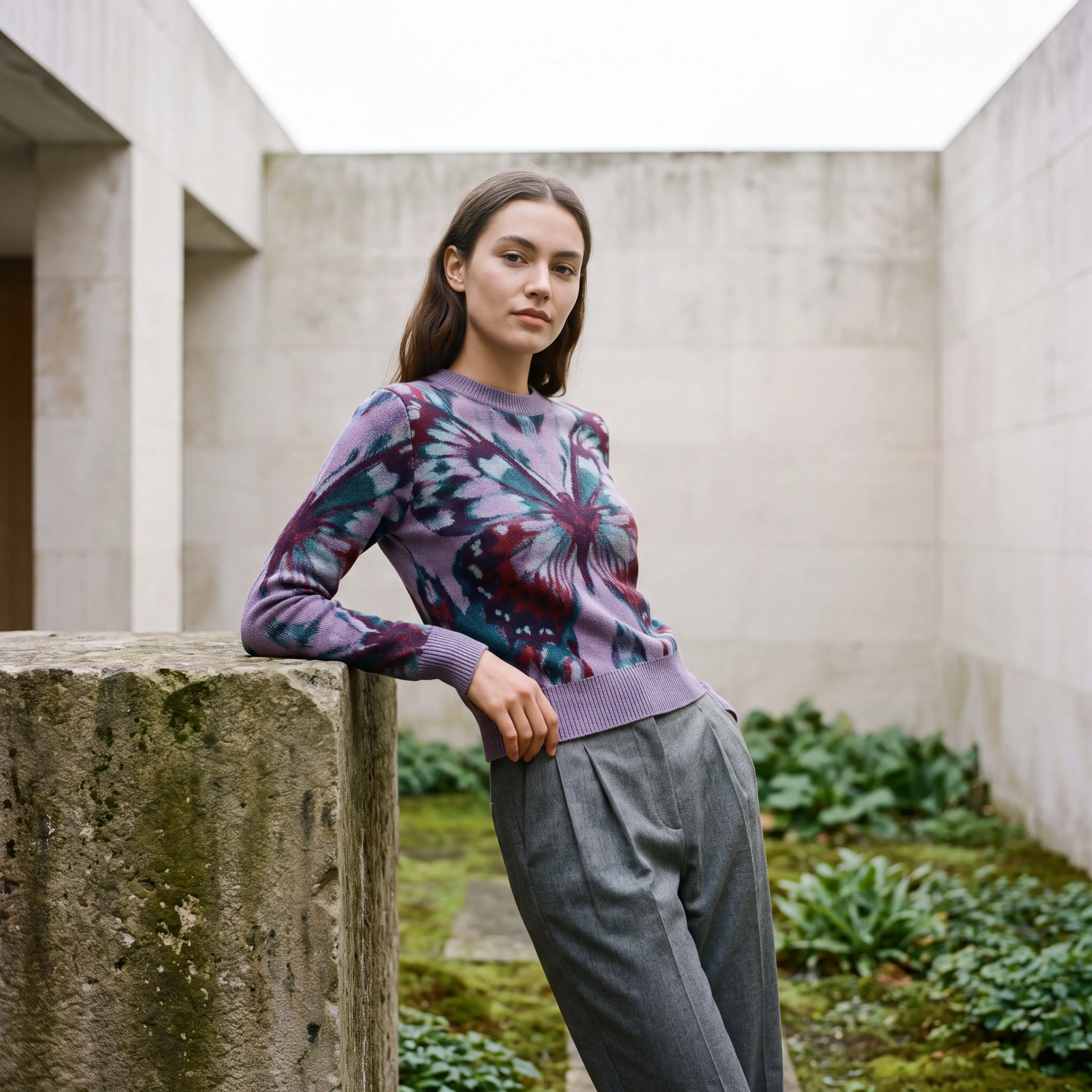 Butterfly-Wing Jacquard Crew